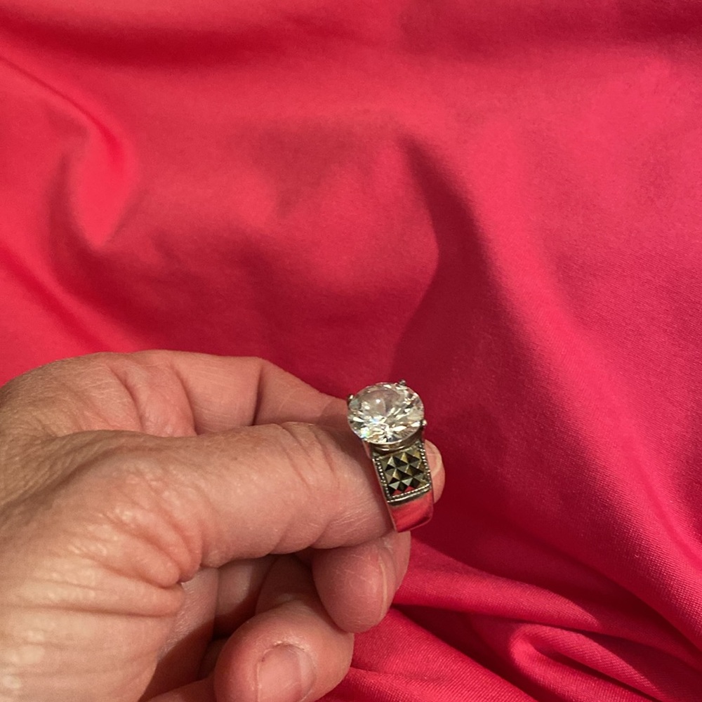 Silver Ring With Large Clear Gem - image 3